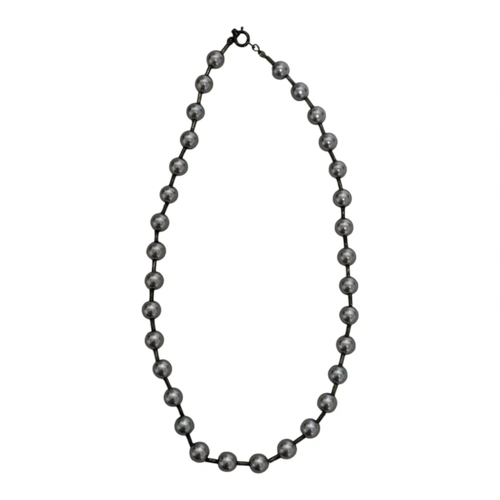 Beaded Necklace with Ring Clasp Closure Silver Women